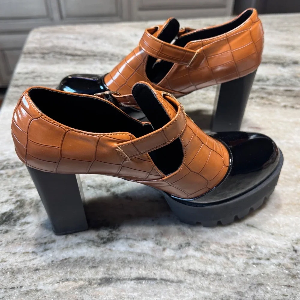 Y2K Chunky Platform Mary Jane Heels Womens EU 41 US 10 Croc Lug Sole Goth Grunge